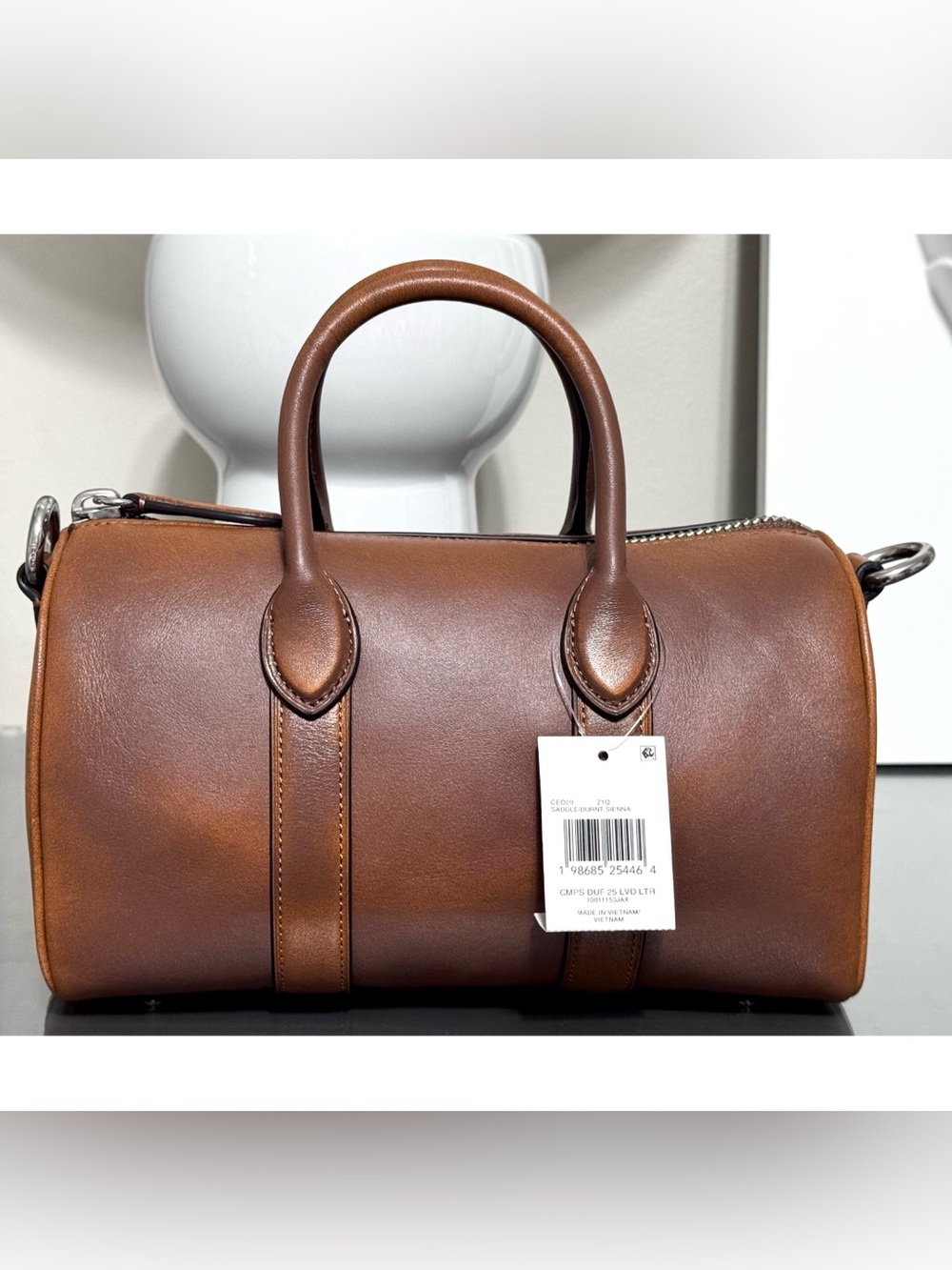 COACH Compass Bag 25 In Loved Leather, SADDLE/BURNT SIENNA - Picture 3 of 10